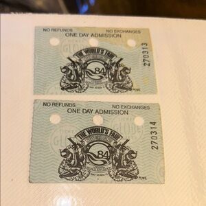 2 1984 Vintage World's Fair One Day Admission Tickets  StubsMay 12 - Nov. 11